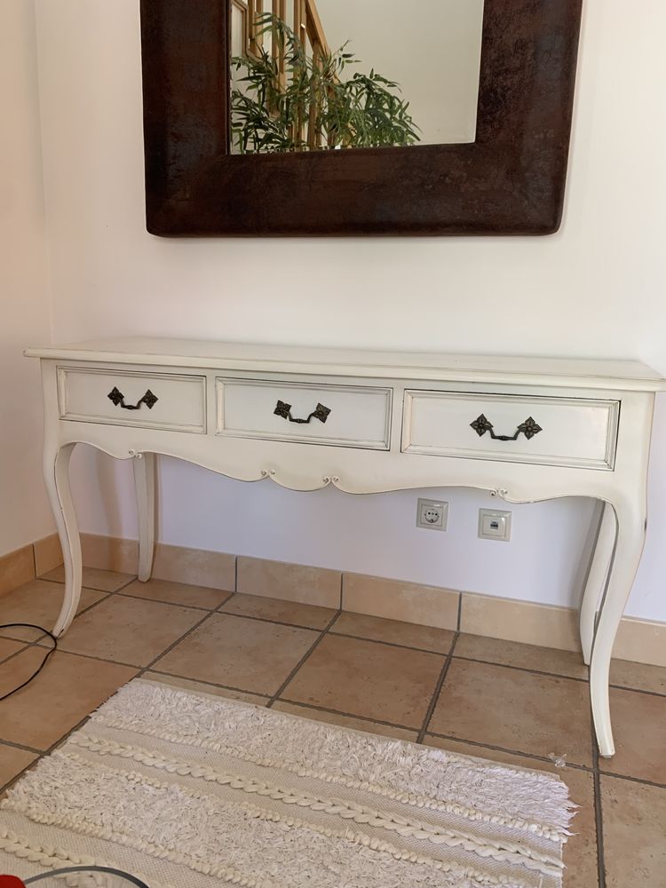 Consola em madeira decape branco