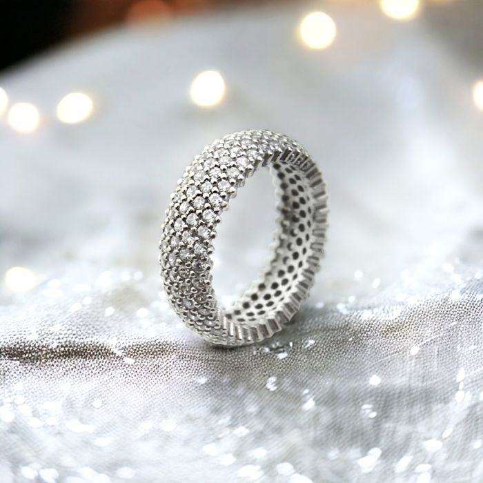 Obrączka srebrna 925 szeroka z cyrkoniami r.14