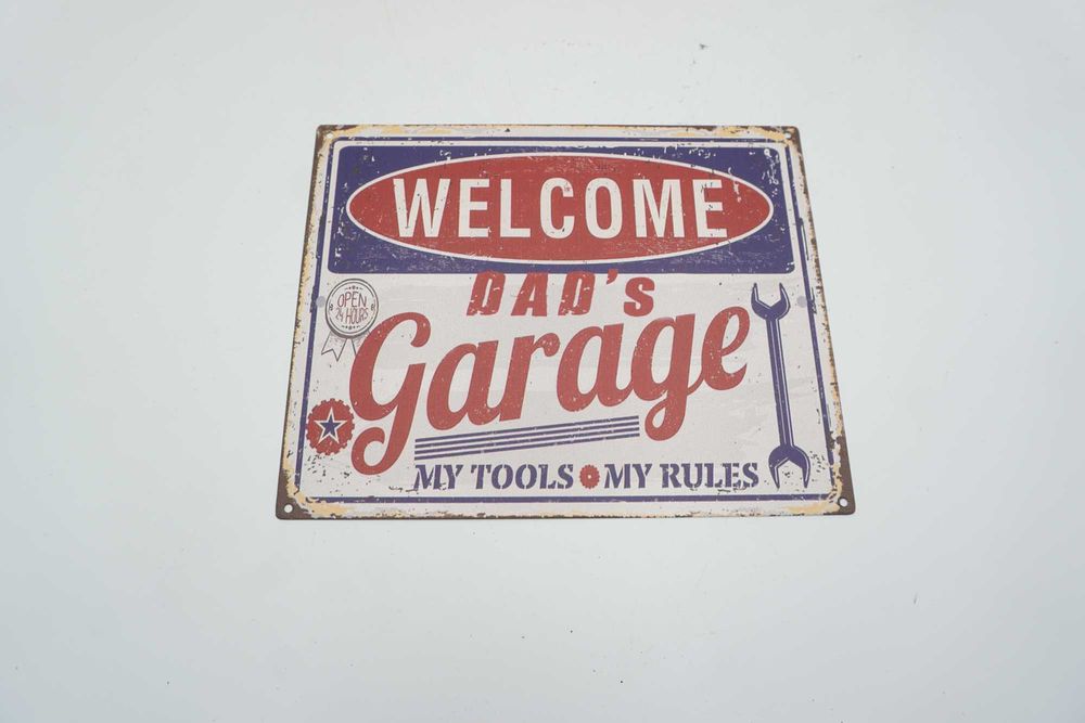BLASZANY szyld-tabliczka “WELCOME DAD’S GARAGE” 20X25