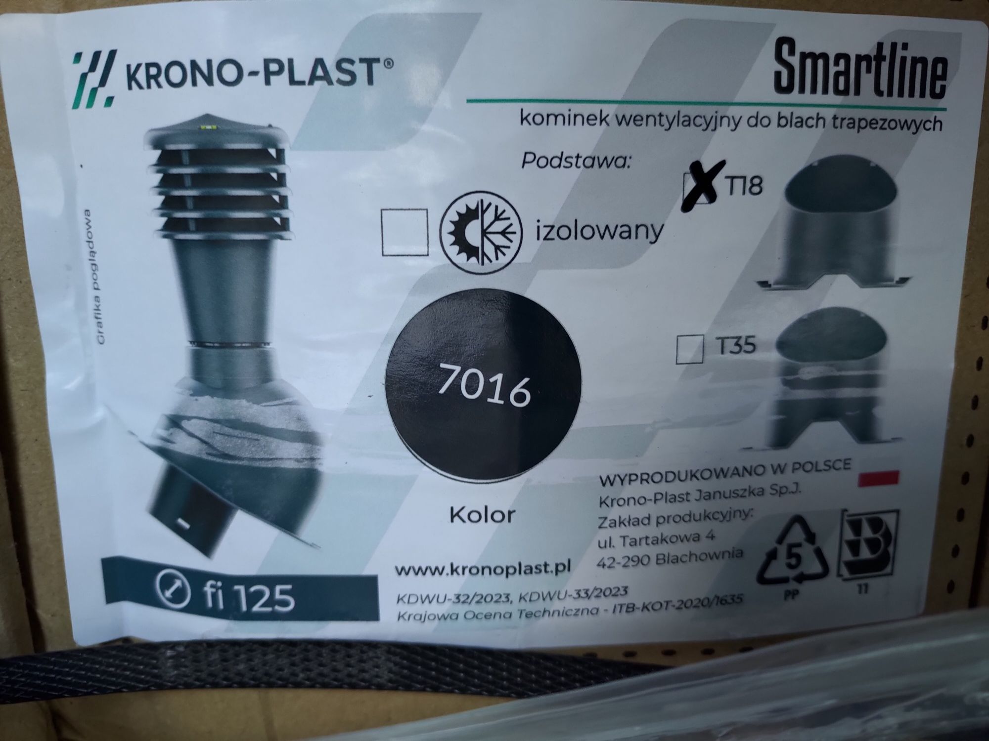 Krono-Plast kominek wentylacyjny 125 do blach trapezowych