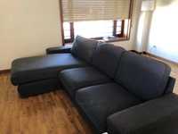 sofa 3 lugares c/chaise longue cinza/preto, usado