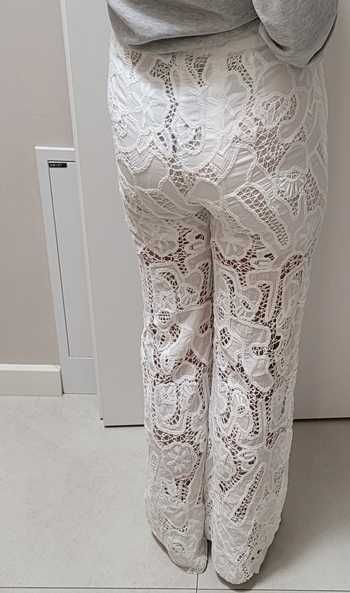 Białe, koronkowe, bawełniane, letnie spodnie, Zara, M (38)
