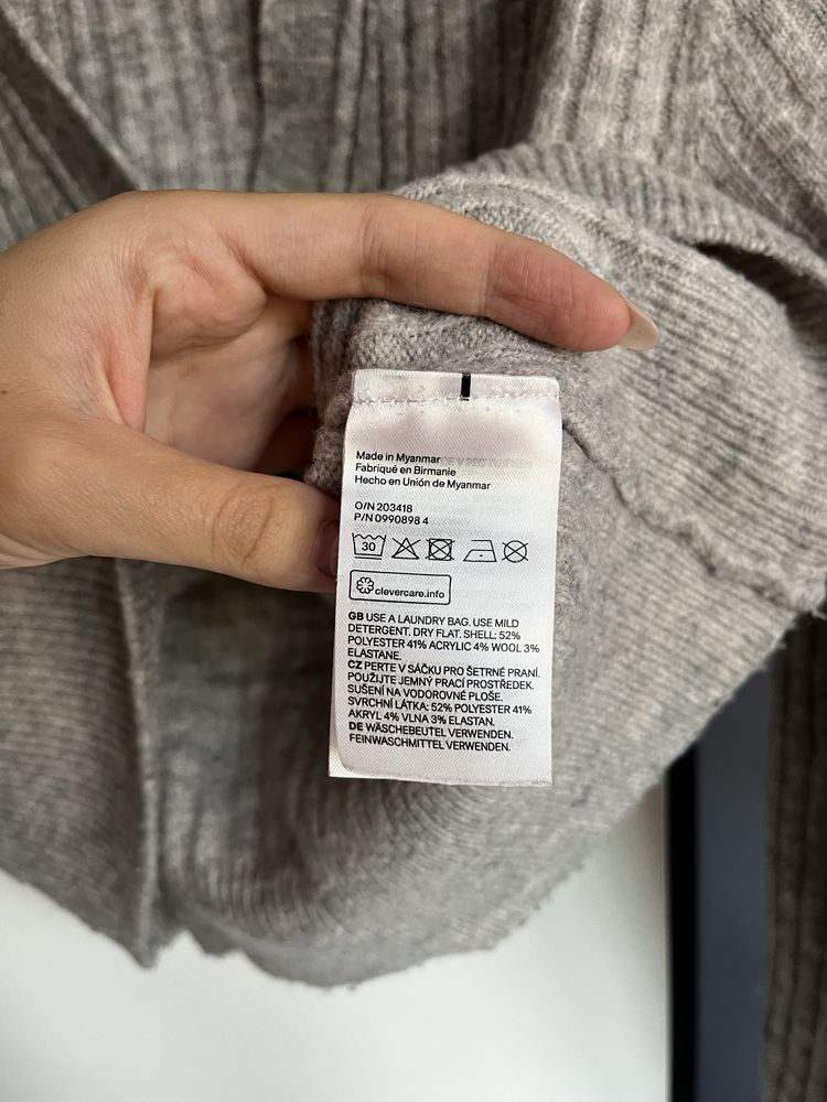 sweterek kardigan szary na guziki wełna h&m xs sweter