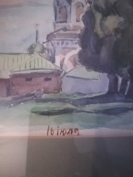 Obraz akwarela kaplica Rosja sygnowana