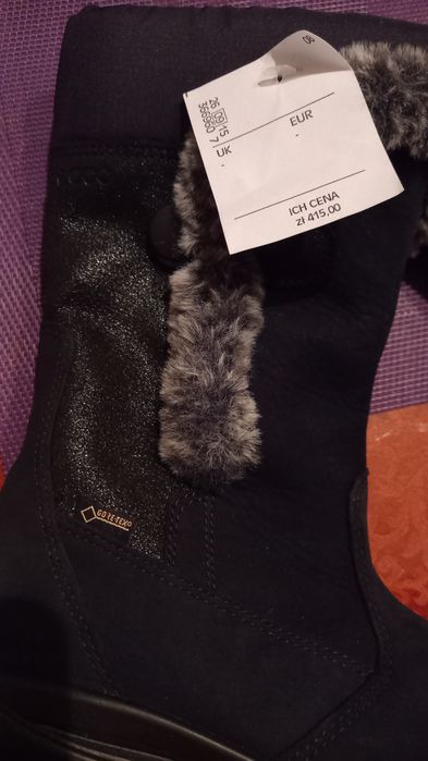 Nowe czarne kozaki dziewczece Gore-Tex ecco 30