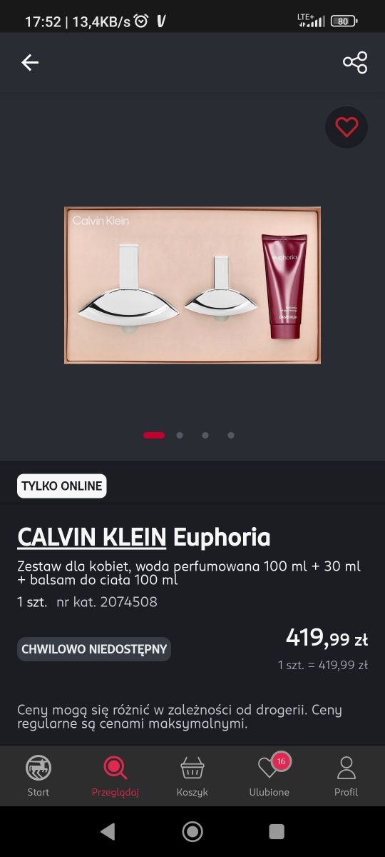 Calvin Klein Euphoria Damski Zestaw 100 ml + 30 ml + Balsam 100 ml Ros
