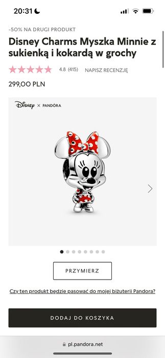 charms pandora&disney myszka minnie