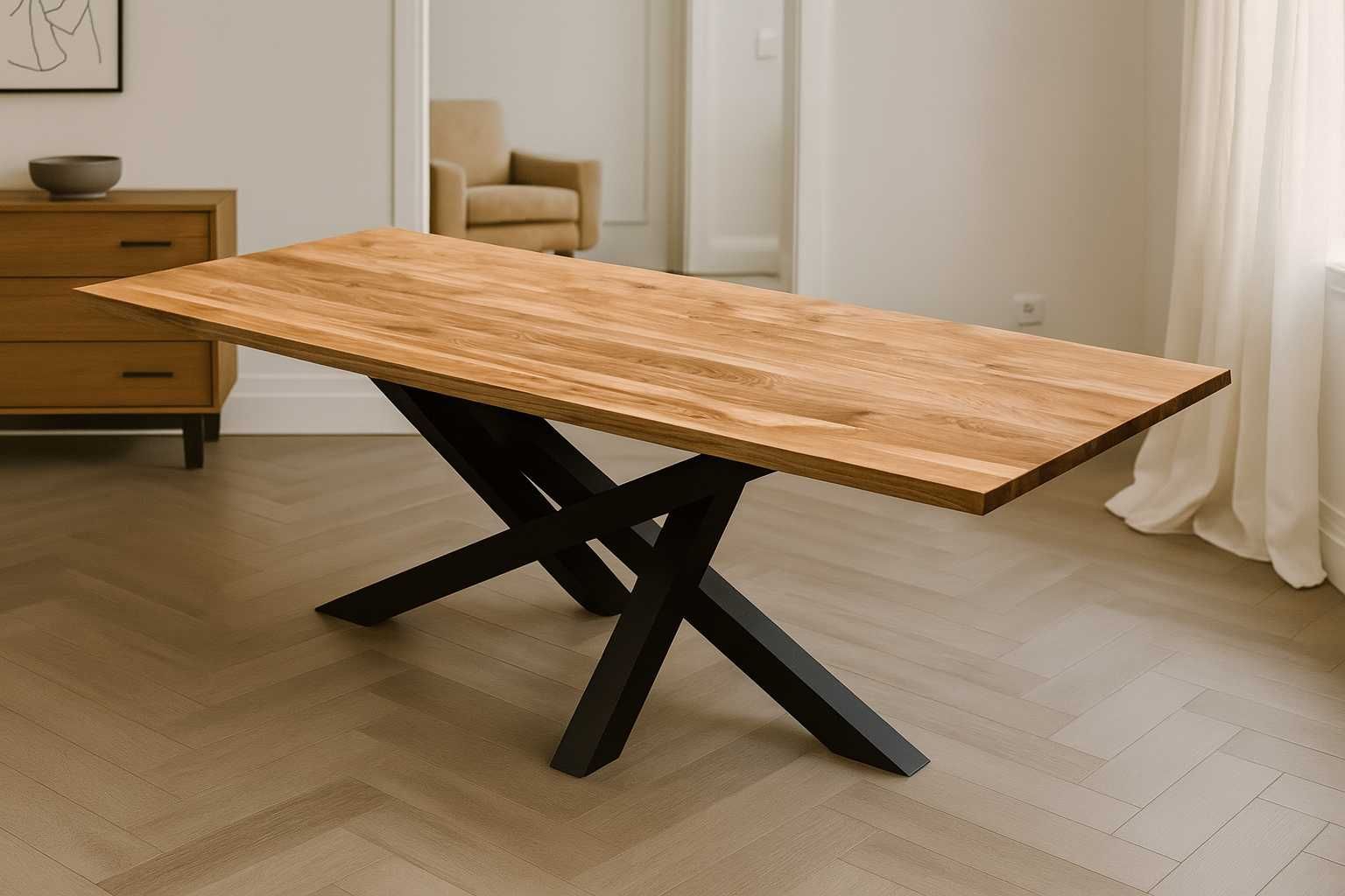 Stół Pająk Dębowy LOFT, 100% Lite Drewno DĄB, Rozkładany.