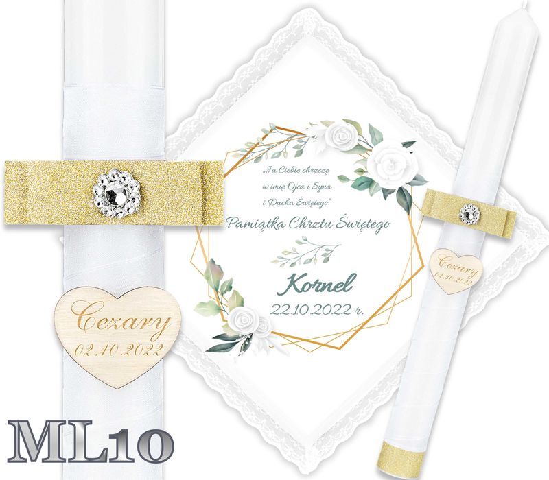 Szatka i Świeca do chrztu gromnica Glamour Chrzest krzyżmo Ametyst ML