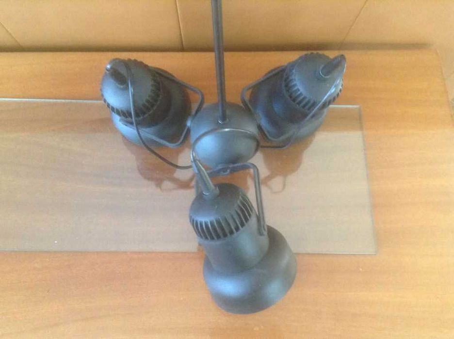 Lampa wisząca z 3 ruchomymi kloszami w pionie i poziomie lata PRL