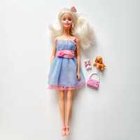 Mattel Lalka Barbie Niebiesko-różowa sukienka + piesek Gratis!