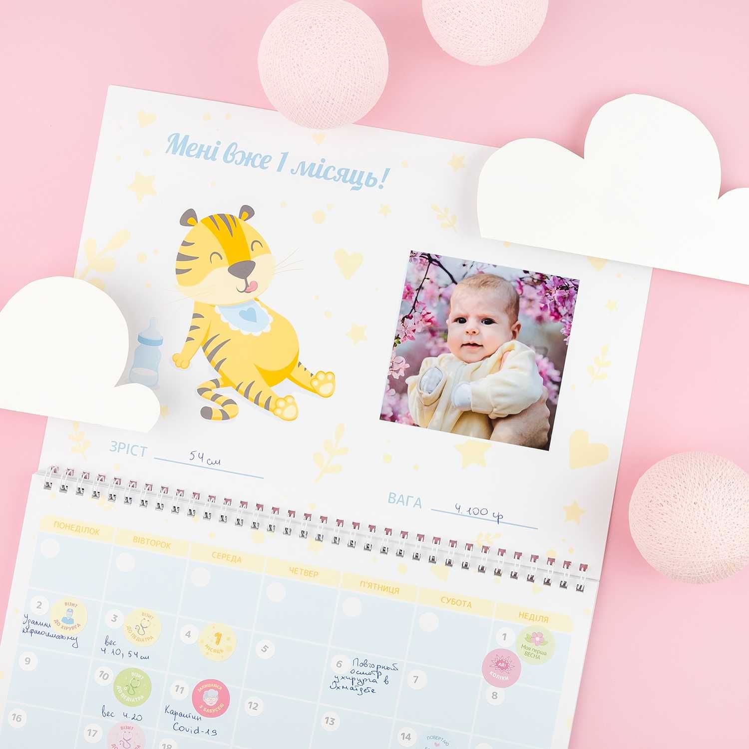Календар розвитку дитини з 240 наліпками, бебібук, дитячий альбом
