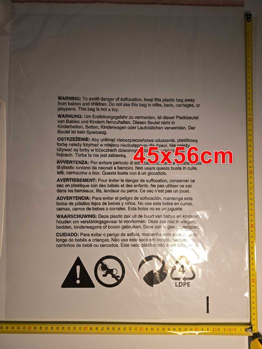 Worki torby z nadrukiem ostrzegawczym-46x56cm(3750szt)-Amazon, Allegro