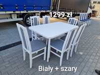Nowe: Stół 80x140/180 + 6 krzeseł, BIAŁY + SZARY,transport cała POLSKA