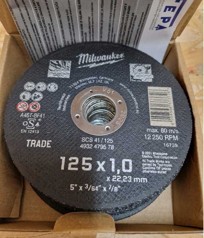 Круг диск відрізний 125х1мм SCS для болгарки Milwaukee Німеччина