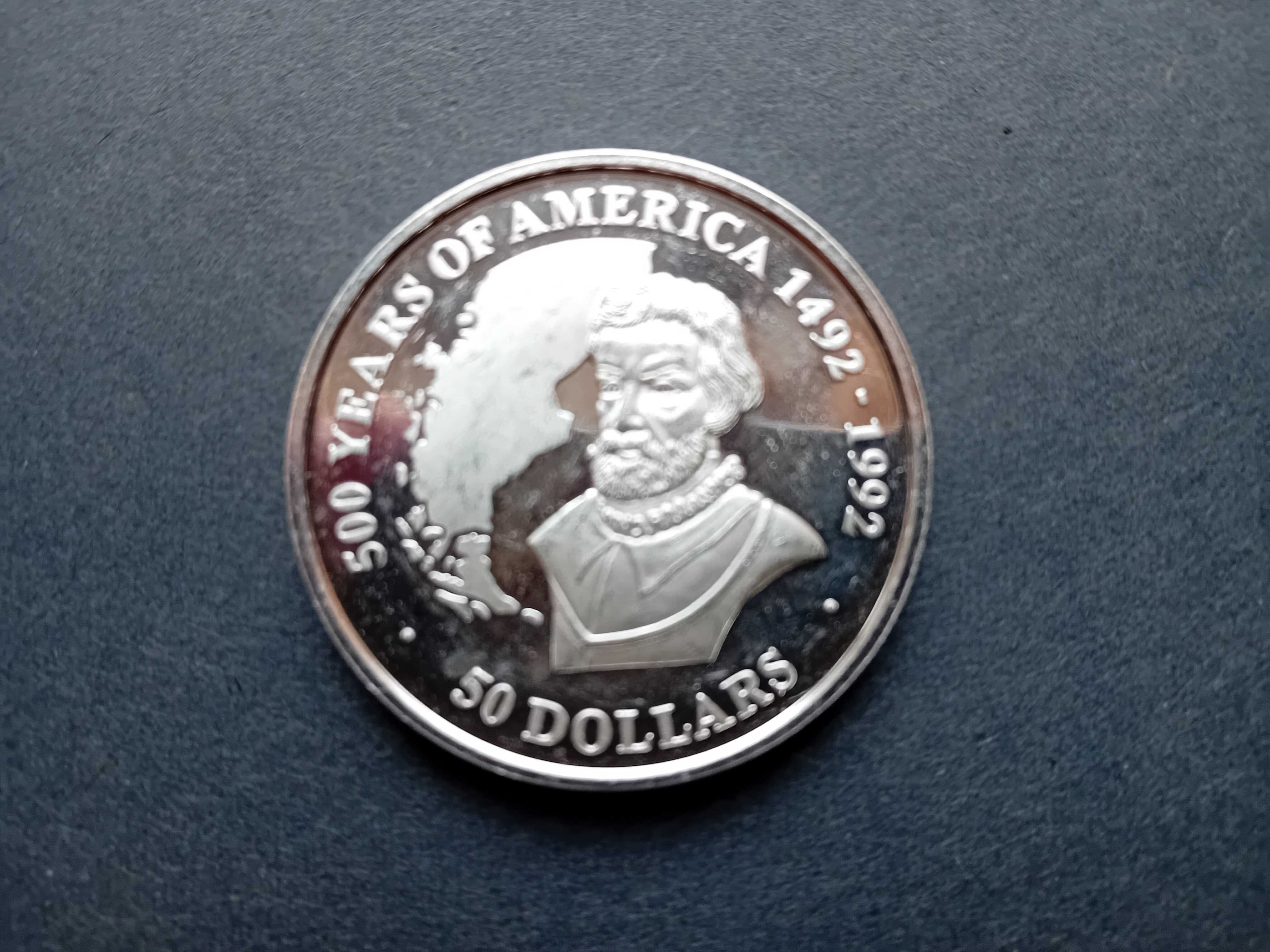 3 moedas 50 Dollars prata 0,999 1 onça 500anos América 89/90/92 novas