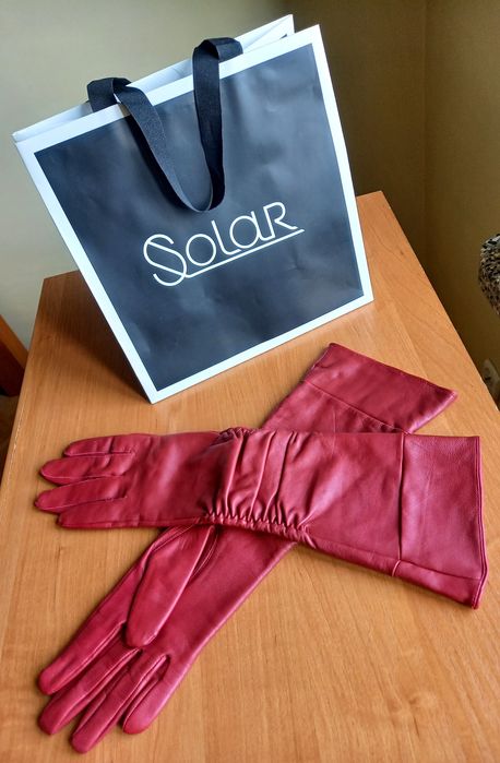 SOLAR - piękne długie rękawiczki - rozmiar M - NATURALNA SKÓRA
