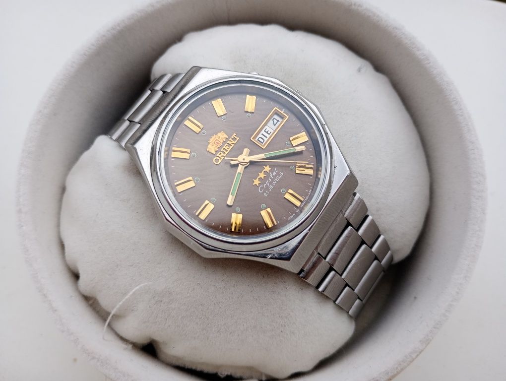 Piękny brunatny zegarek orient crystal lata 80 ni seiko citizen tissot
