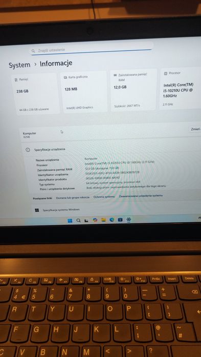 #2765 Lenovo V15 i5-10210U 12GB 256SSD W11 GW12 FV23 EKO BIUROWIEC