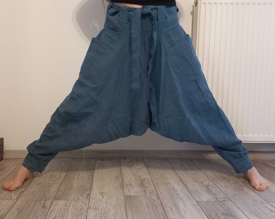 Szarawary lniane L brąz / cynamon unisex len 100%