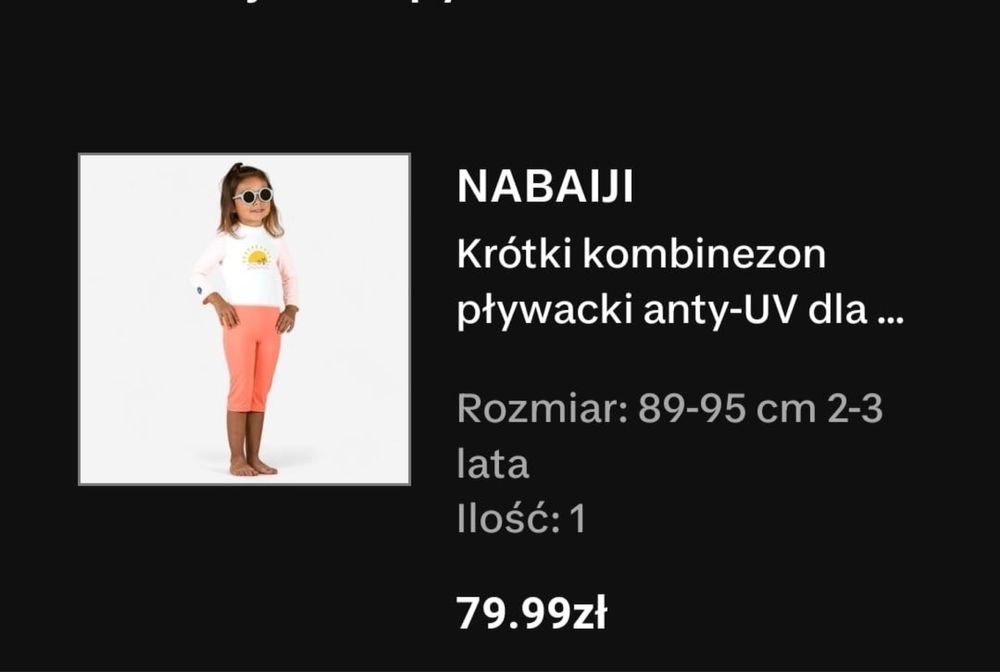 Kombinezon pływacki, plażowy anty UV 50+ na 2-3 latka
