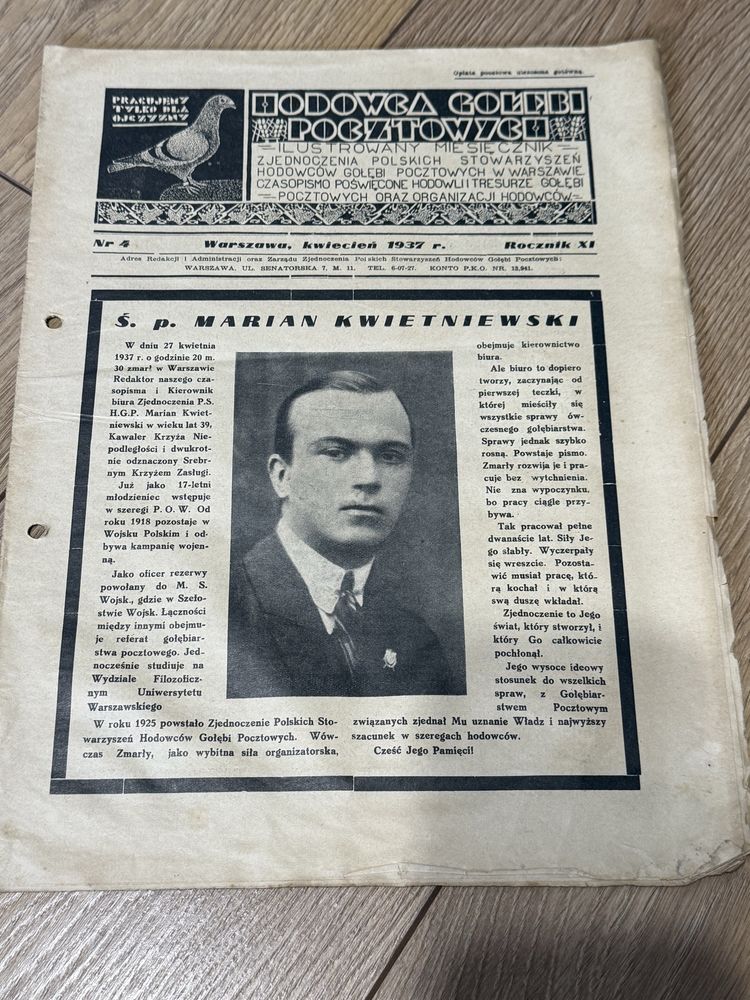 Gołąb Hodowca gołębi pocztowych miesięcznik stara gazeta 1937 r.