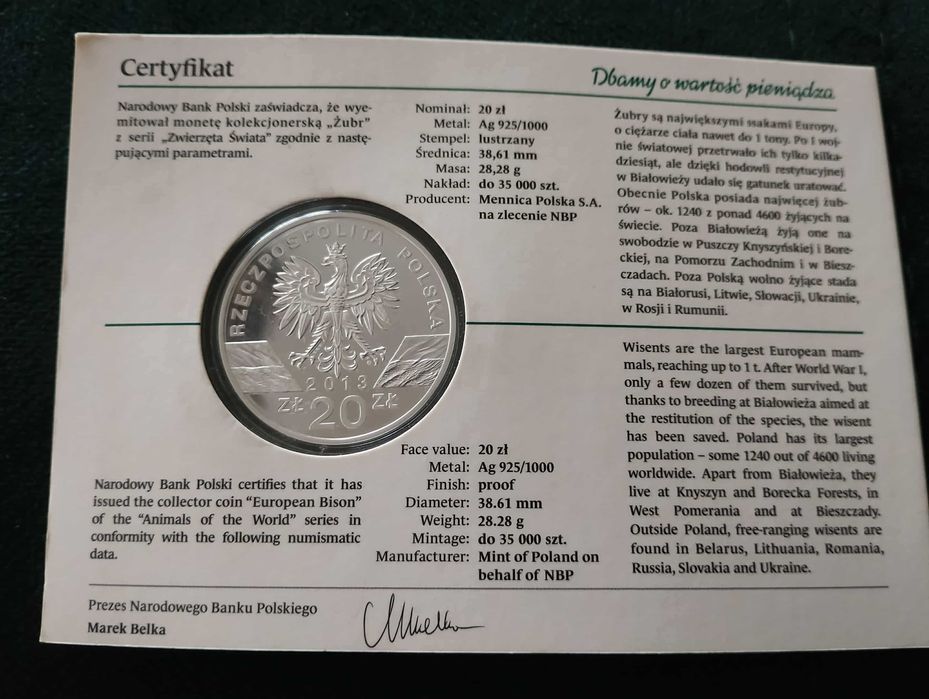 20 złotych Żubr 2013 mennicza
