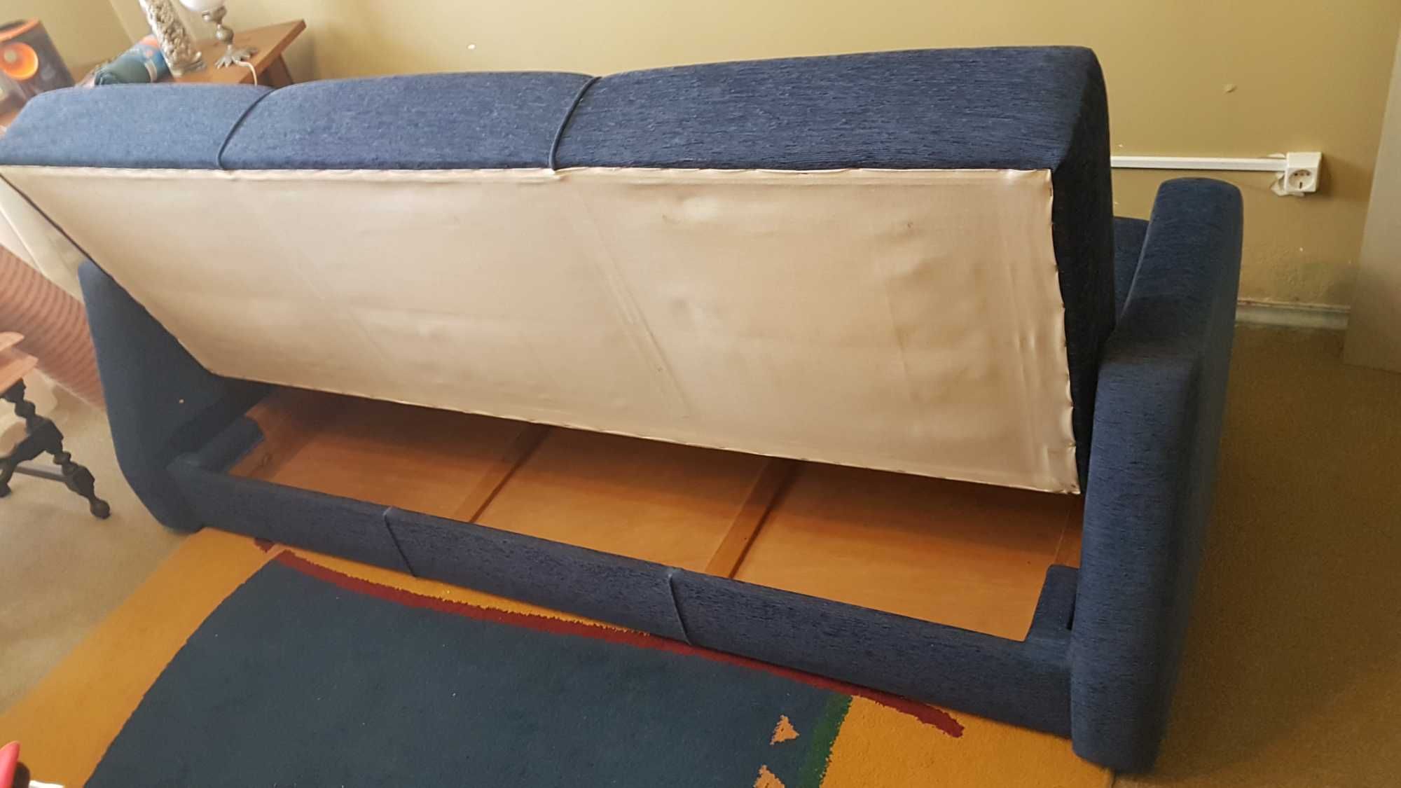 Sofá-cama 3 lugares – tecido azul