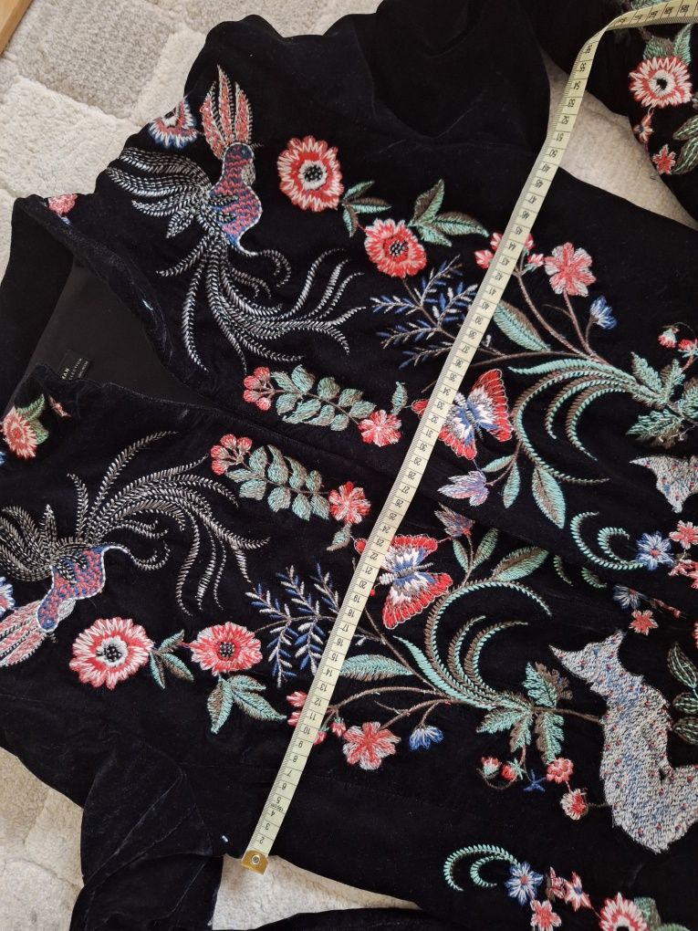 Aksamitna marynarka żakiet Zara premium L 40 hafty Velvet