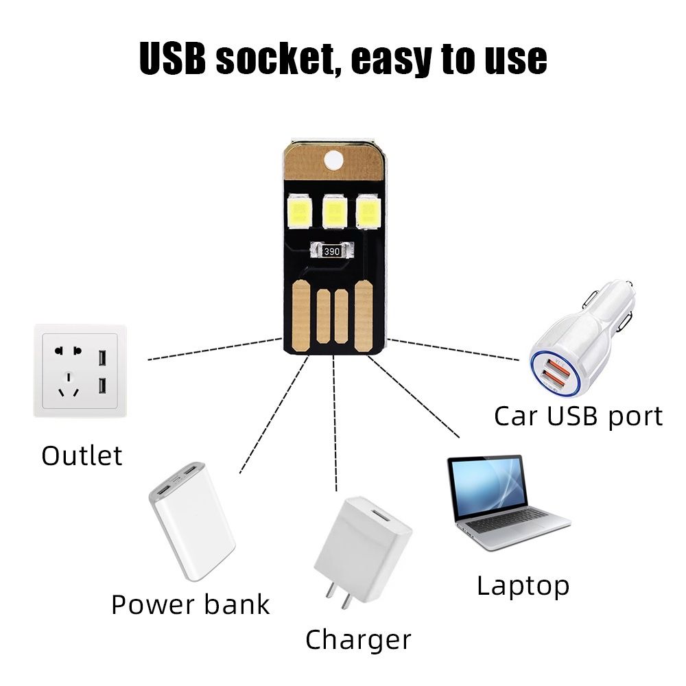 LED USB potente para qualquer uso, tamanho de uma unha