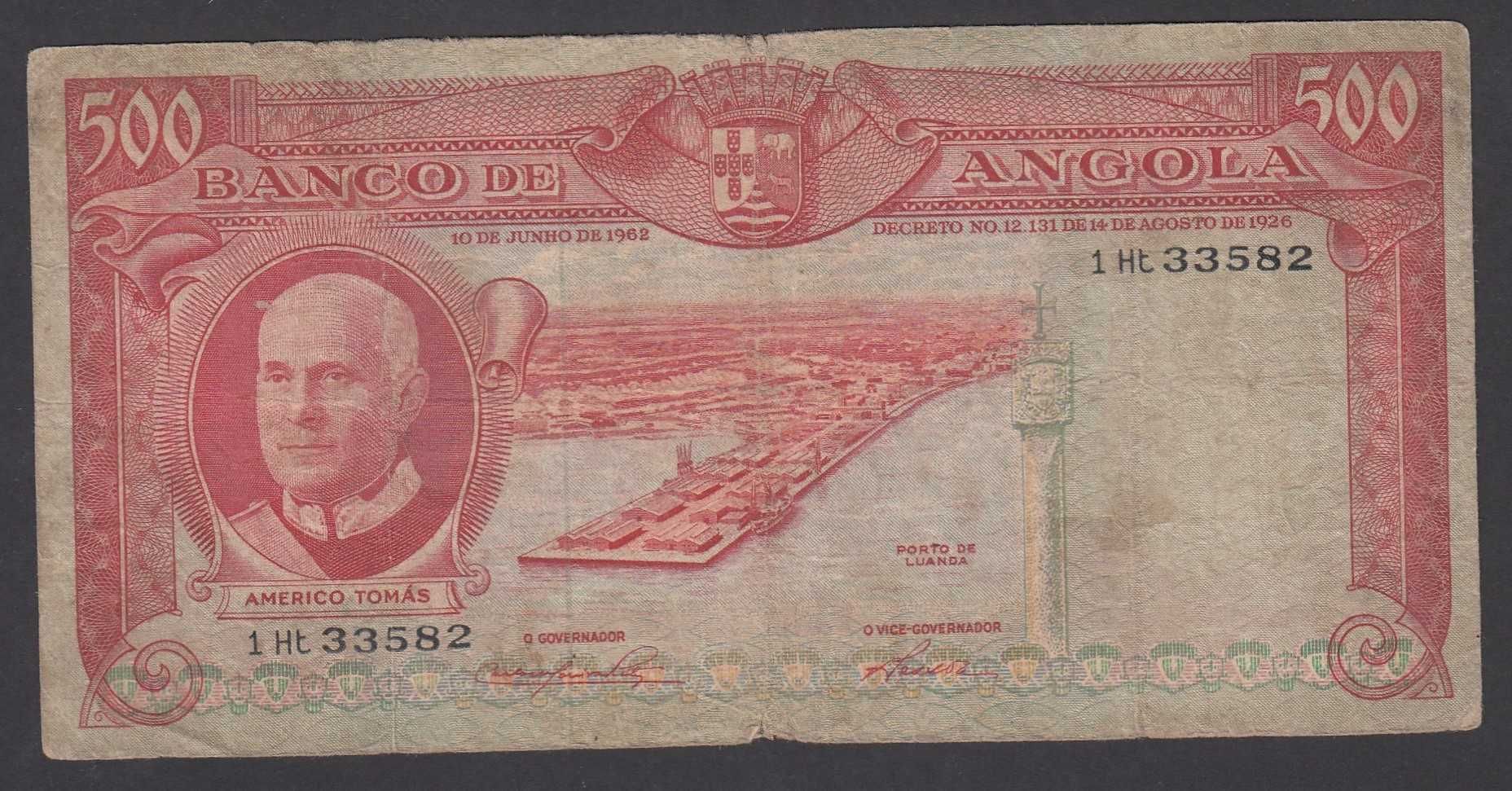 Nota 500 escudos 1962 Americo Tomas Angola