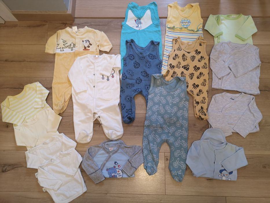 16 sz. Śpiochy spodenki piżamki body koszulki roz. 62 i 56 dziew chłop