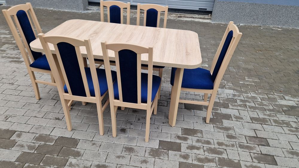 Nowe : Stół 80x140/180 + 6 krzeseł,  sonoma + granat , dostawa cała PL
