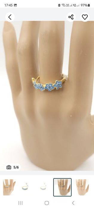 Srebrny pierścionek pr 925 niezapominajka złocony