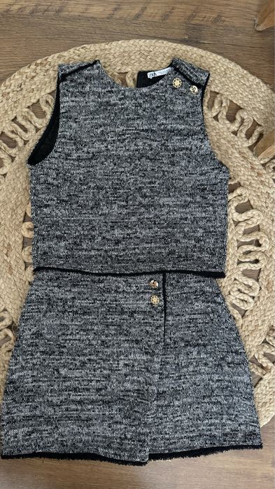 Komplet top spódnica z wyższym stanem szary ZARA S 36