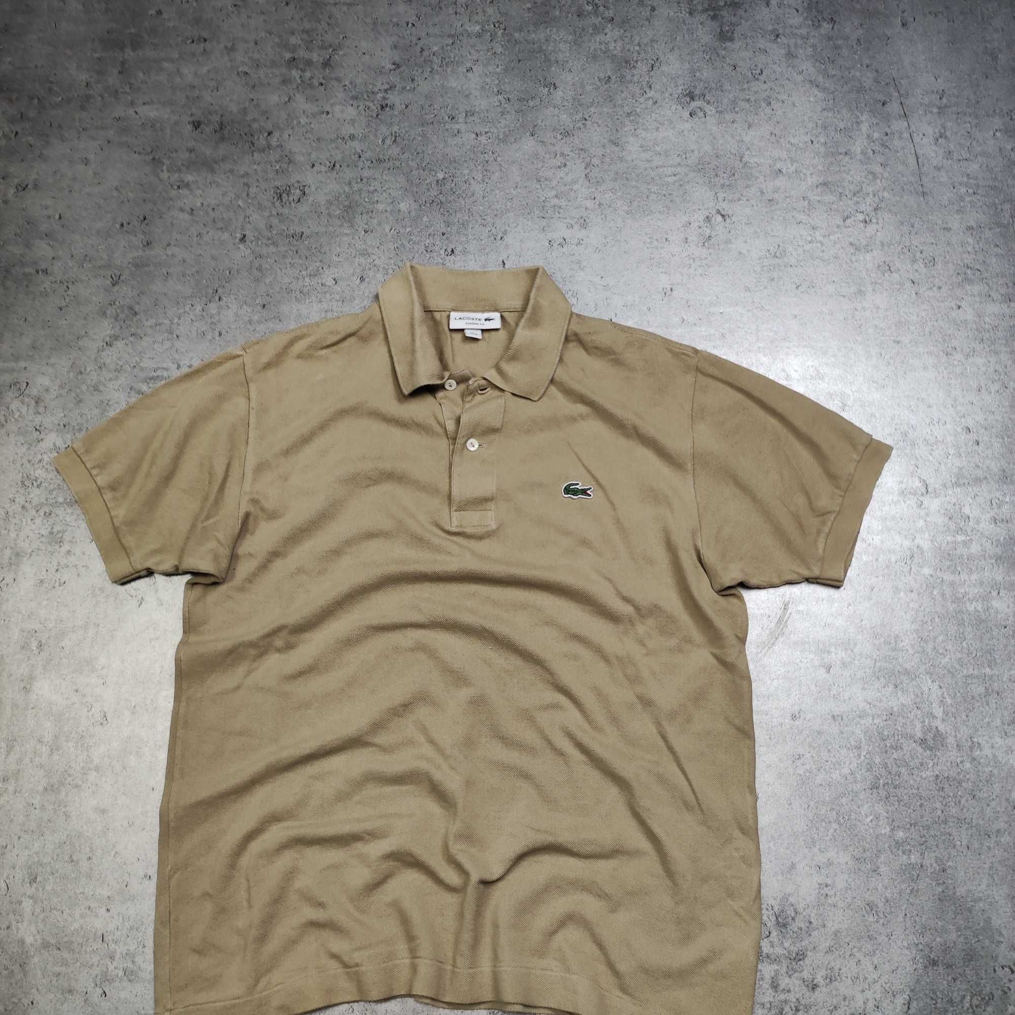 MĘSKA Koszulka POLO PREMIUM Elegancka Beżowa Lacoste haft Logo Casual