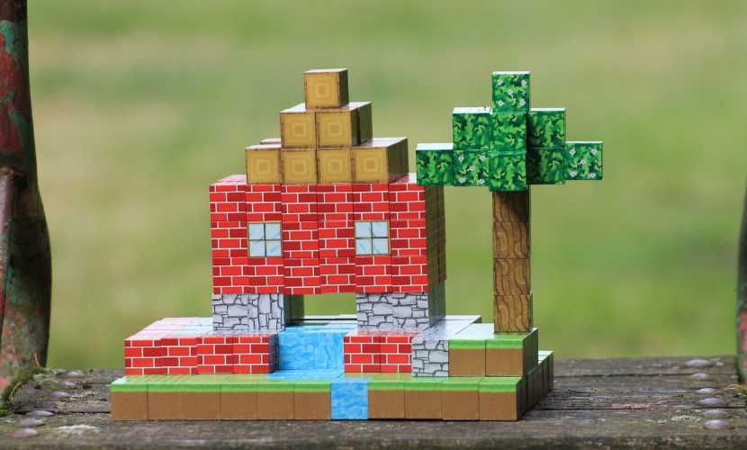 Magnetyczne klocki Minecraft - 214 elementów biom z domkiem z cegieł
