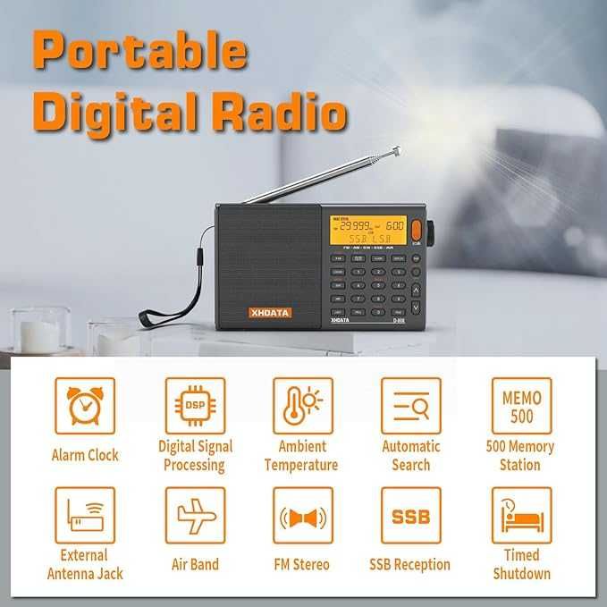 XHDATA D-808 Przenośne Radio Cyfrowe FM Stereo/KW/MW/LW SSB RDS