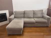 Sofa chaise long 3 lugares bege castanho taupe