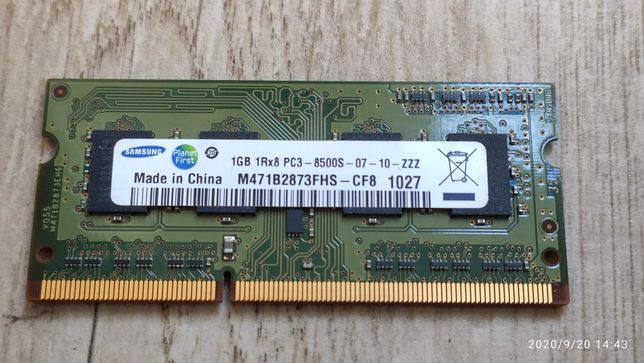 Оперативная память SO-Dimm Samsung DDR3 1gb PC3-8500S-07-10-ZZZ
