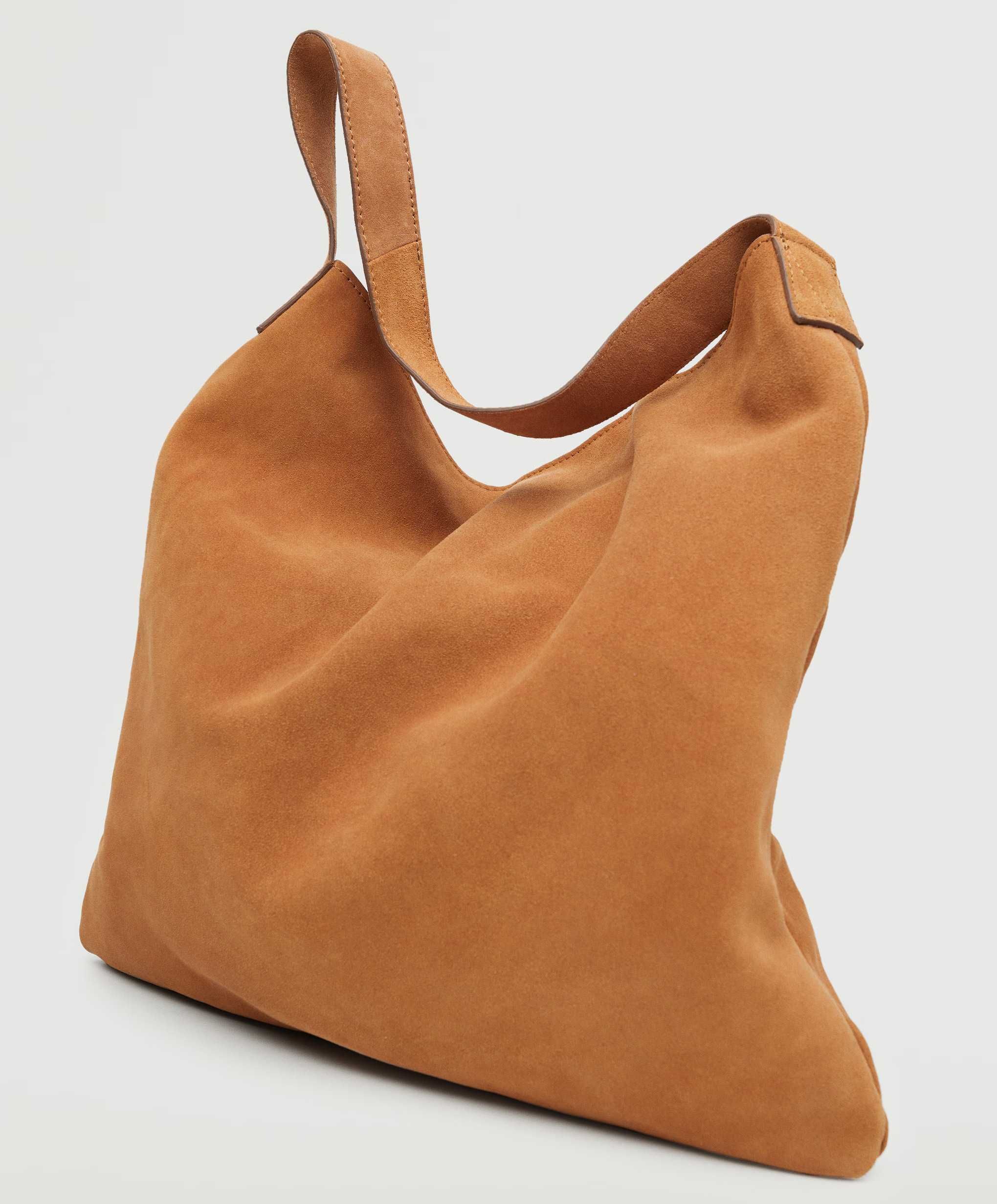 MANGO torebka camel brąz shopper skóra 100% zamsz naturalny NOWA