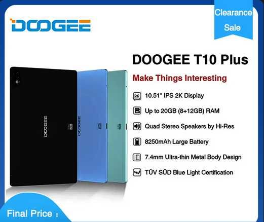 Doogee T10 PLUS. 20GB(8+12)/256, 2К, 8250Ма, DualSim LTE, квадро звук