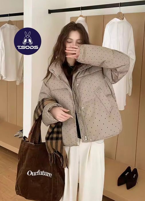 Жіноча куртка пуховик укорочений на блискавці бежева оверсайз нова м л