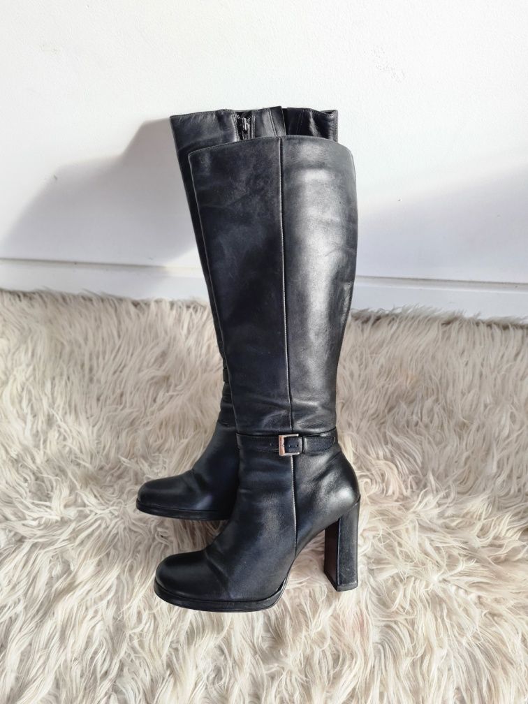 Faith 37 24 cm skórzane kozaki na obcasie skóra naturalna boho lata 70
