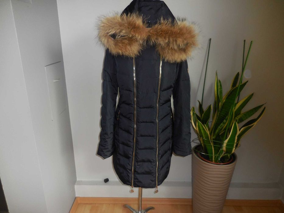 Elisabetta Franchi Puchowa Parka Zlote Zipy L