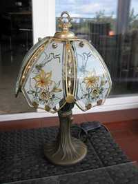 kolekcjonerska ręcznie zdobiona stara  lampa- lampka klosz z szybkami