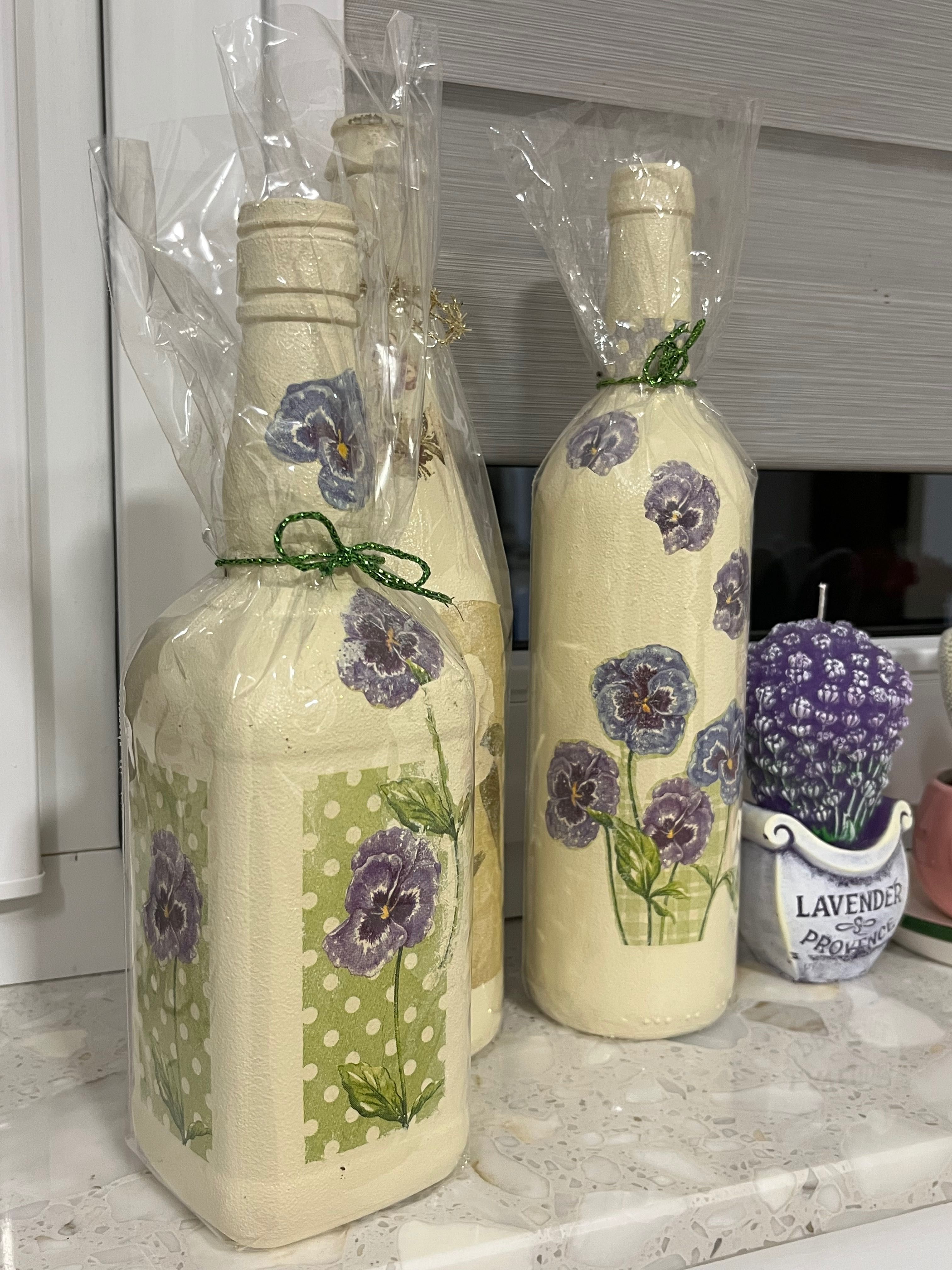 Zestaw Butelek decoupage motyw Kwiatowy na Prezent