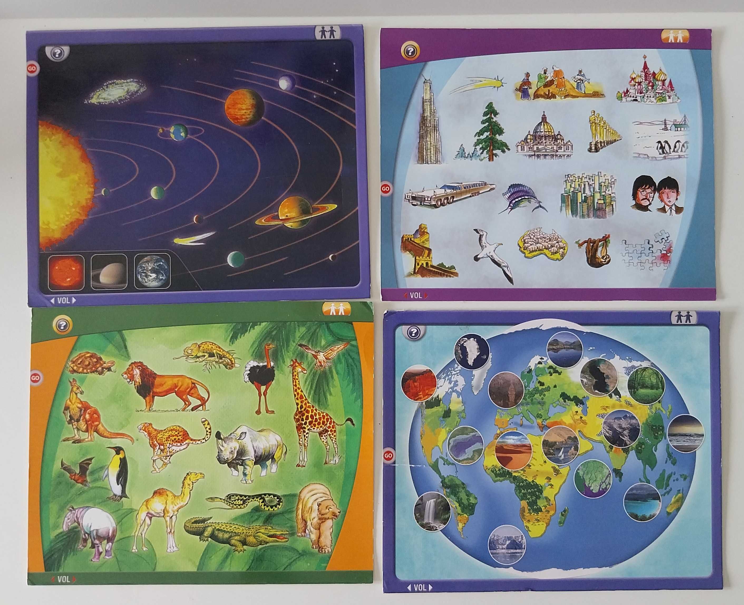 Jogo encyclopédia interativo com cartões e globo mundo