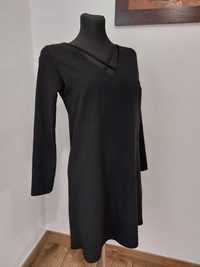 Czarna sukienka z krzyżowaniem w dekolcie, XS/S