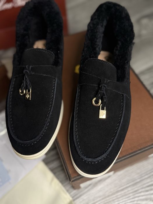 Лоферы теплые черные лоро пиана lp loro piana с мехом зимние кеды